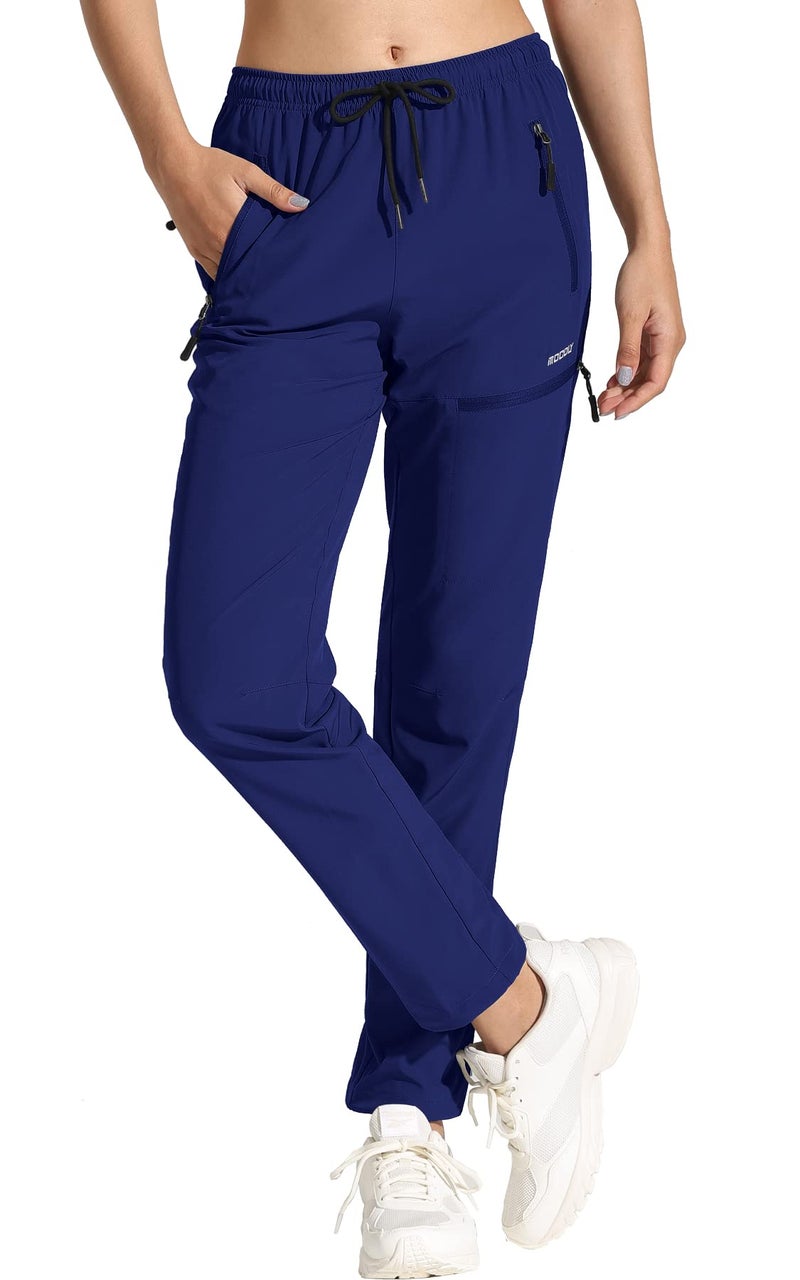 MOCOLY Women's Girls Hiking Cargo Pants Elastic Waist Quick Dry Lightweight Water Resistant Long Pants UPF SPF 50+ Navy XXL - Image 1